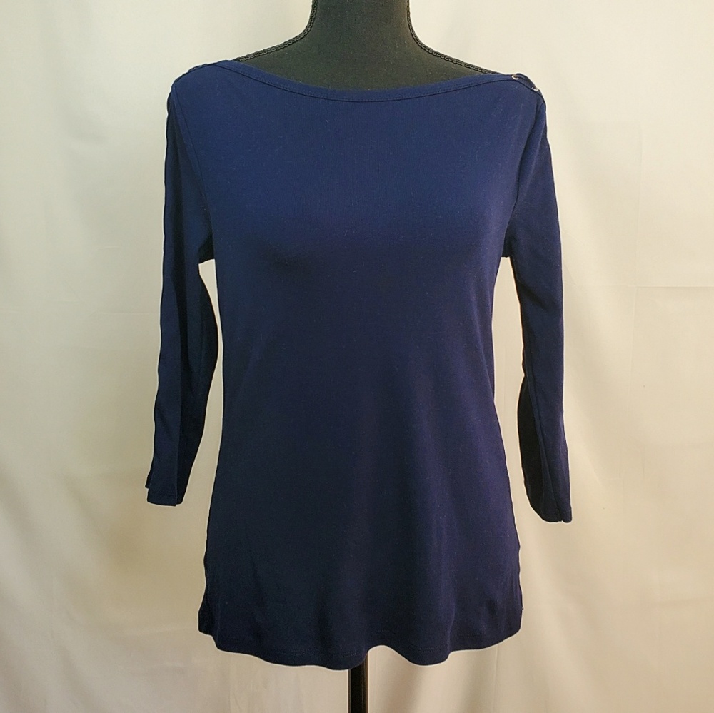 Lauren Ralph Lauren Blue Lace Up Sleeve Top